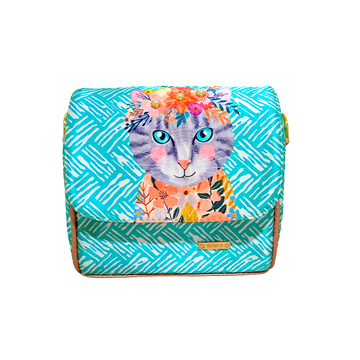 Gato Flores Aqua - Mini Baúl - Bolsa Chica