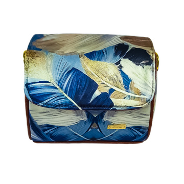 Hojas Crema Azul - Mini Baúl - Bolsa Chica Para Mujer