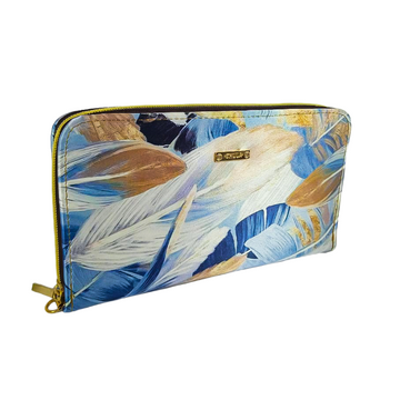 Hojas Crema Azul - Cartera Para Mujer Maxi