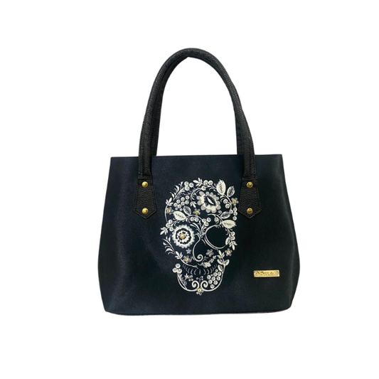 Flor Calavera Decorado - Bolsa Grande Para Mujer