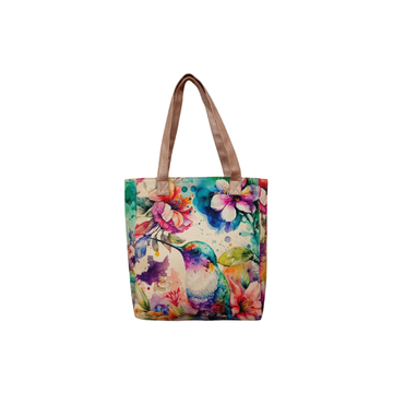 Colibri Floral - Tote Yute - Bolsa Mediana Para Mujer