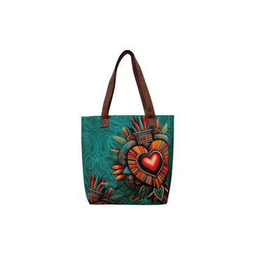Corazon Azteca Aqua - Tote Yute - Bolsa Mediana Para Mujer