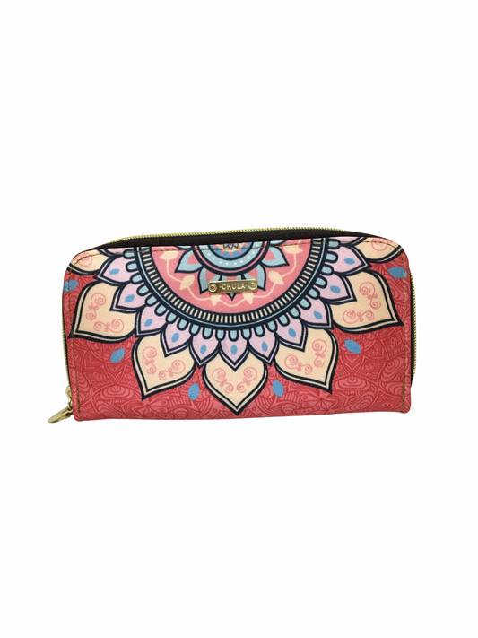 Mandala Naranja - Cartera Doble Cierre Chula Moda Latina